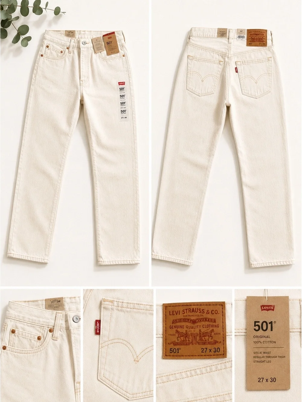 Levi's 501 Original Fit White Jeans, Size 27x30